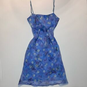 Vintage 90’s y2k City Triangles Blue Floral Sheer Midi Dress Women’s Sz 3 Small